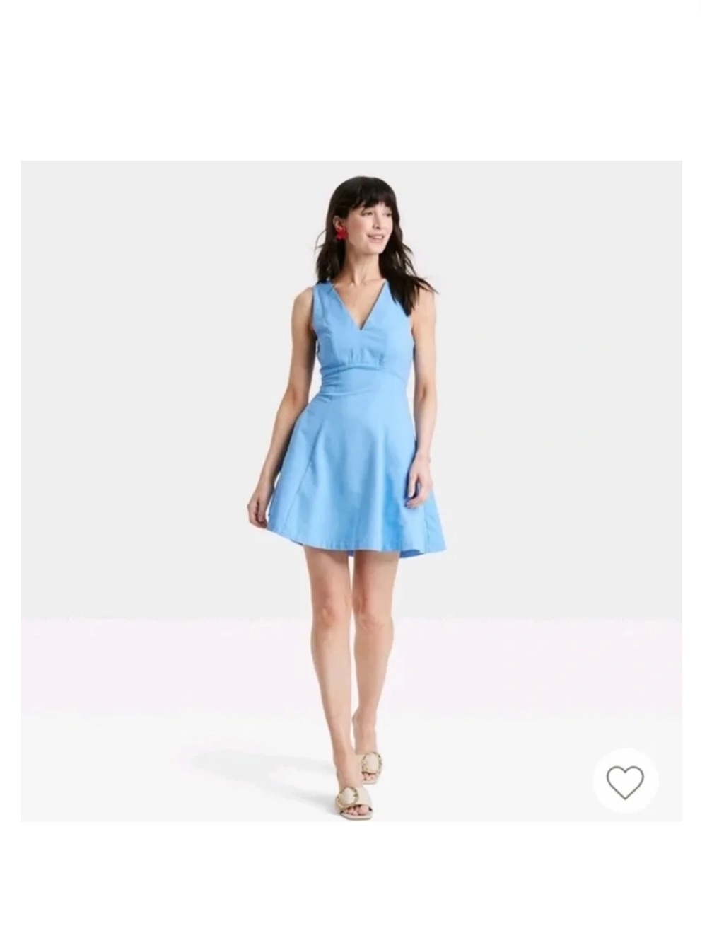Sleeveless V-Neck Light Blue Fit & Flare Dress